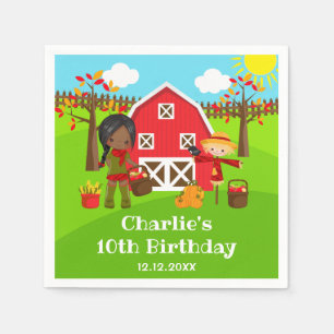 Fall Autumn Barnyard Birthday Dark Skin Girl Napkin