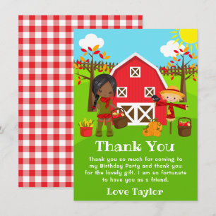 Fall Autumn Barnyard Birthday Dark Skin Girl Thank You Card