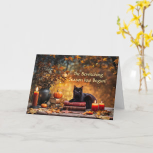 Fall Autumn Bewitching Season Black Cat Magic Book Card