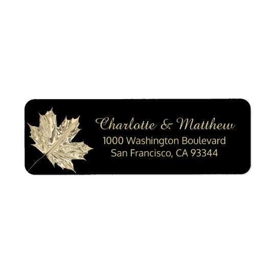 Fall Autumn Black Gold Leaf Wedding Return Address Return Address Label