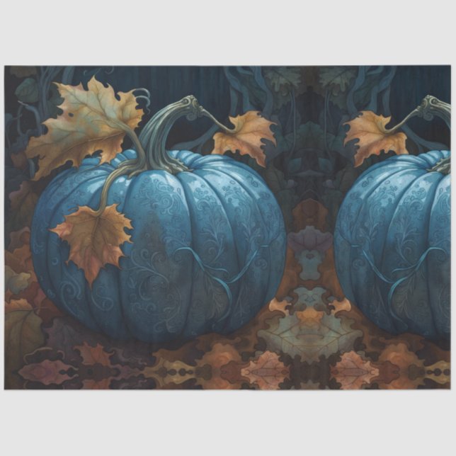 Fall Autumn Blue Pumpkin Fairytale Decoupage Paper (Front)
