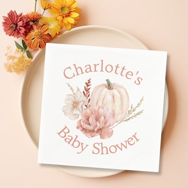 Fall Autumn Boho Pumpkin Floral Baby Shower Napkin (personalized baby shower napkins
)