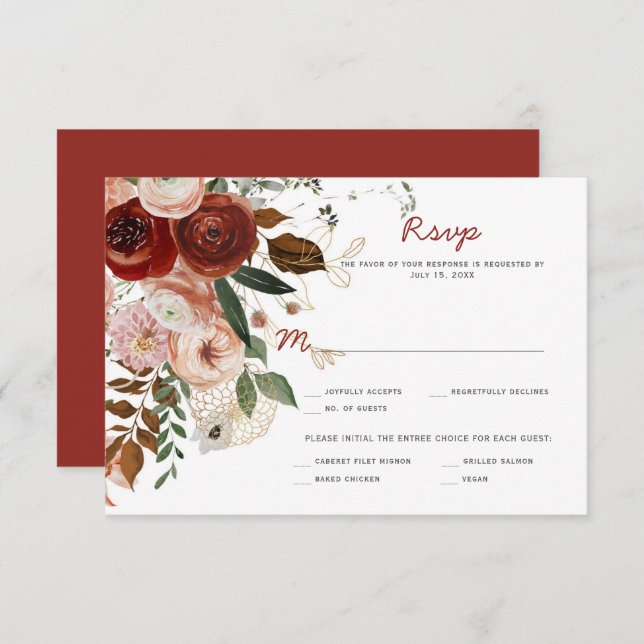 Fall Autumn Boho Watercolor Floral RSVP Card (Front/Back)