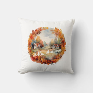 Fall Autumn Boho Watercolor Pumpkin Cottage Cushion
