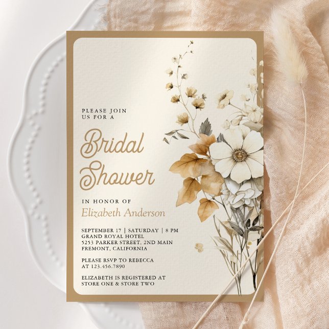 Fall Autumn Boho Wildflower Photo Bridal Shower Invitation (Creator Uploaded)
