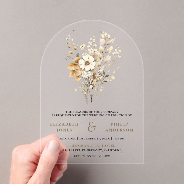 Fall Autumn Boho Wildflower Wedding Acrylic Invitations (Insitu (Handheld))