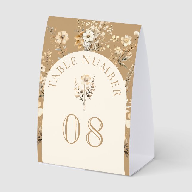 Fall Autumn Boho Wildflower Wedding Table Number (Front)
