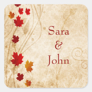 fall autumn brown leaves wedding favour stickers