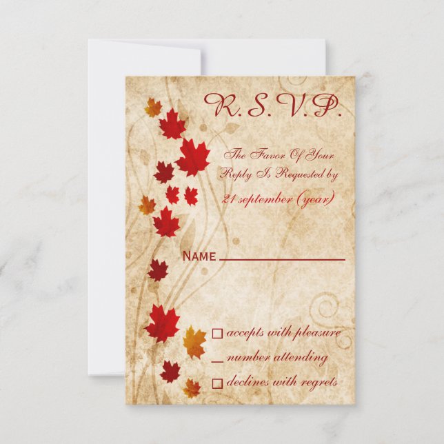 fall autumn brown wedding rsvp cards (Front)