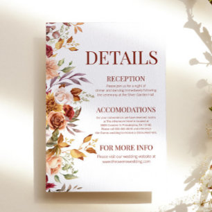 Fall Autumn Burgundy Orange Floral Flower Details  Enclosure Card