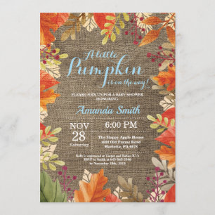 Fall Autumn Burlap Boy Baby Shower Invitation