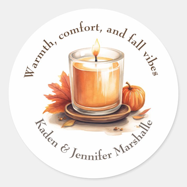 Fall Autumn Candle Classic Round Sticker (Front)