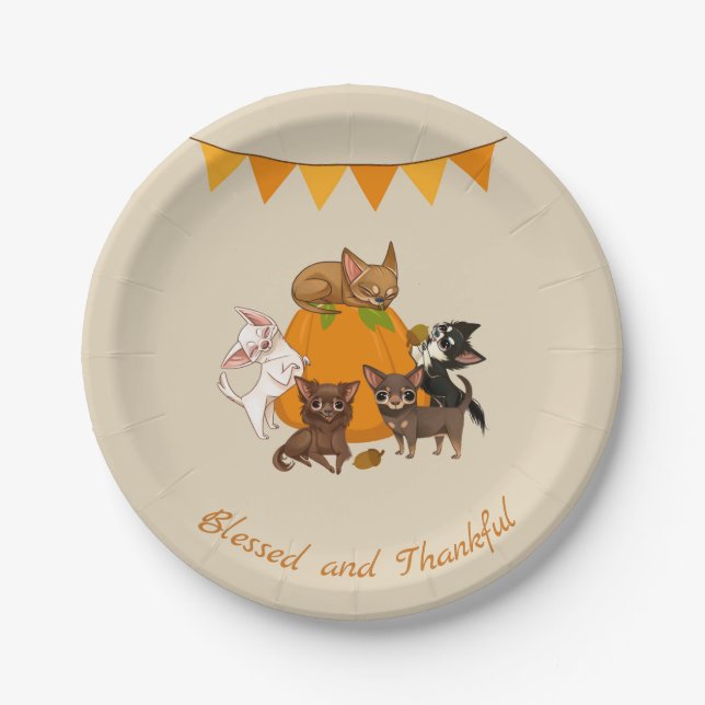Fall Autumn Chihuahua Thanksgiving Paper Plates (Front)