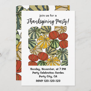 Fall Autumn Colorful Pumpkin Thanksgiving Party Invitation
