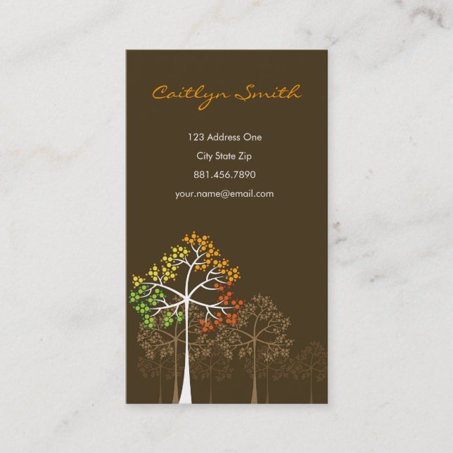 Fall Autumn Colourful Dotted Trees Modern Nature Business Card (Front)