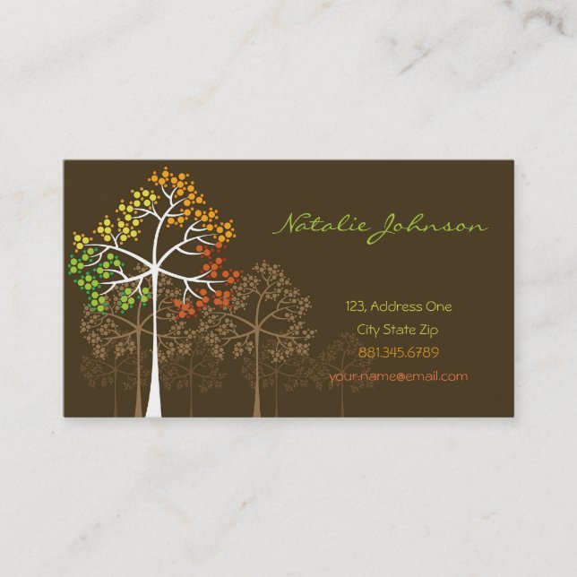 Fall Autumn Colourful Dotted Trees Modern Nature Business Card (Front)