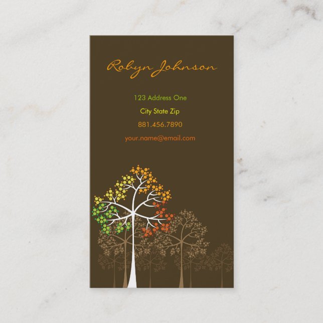 Fall Autumn Colourful Dotted Trees Modern Nature Business Card (Front)