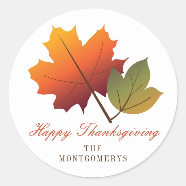 Fall Autumn Colourful Maple Leaf Happy Thanksgivin Classic Round Sticker (Front)