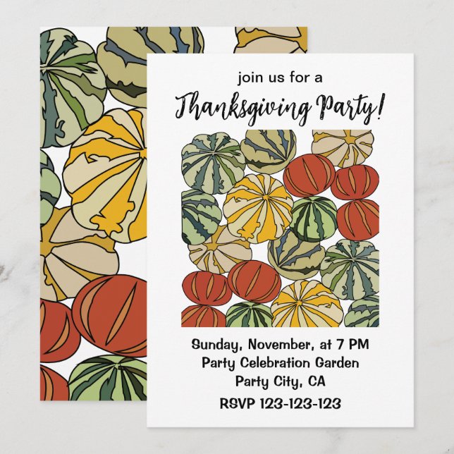 Fall Autumn Colourful Pumpkin Thanksgiving Party Invitation (Front/Back)
