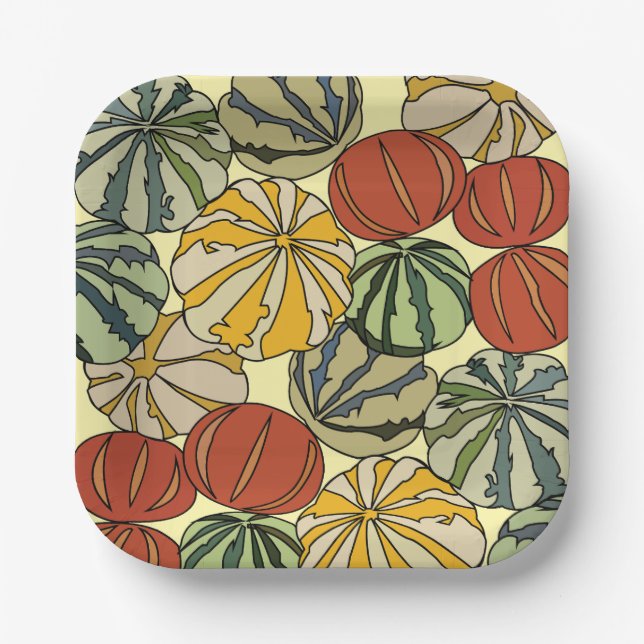 Fall Autumn Colourful Pumpkins Party Paper Plate (Front)