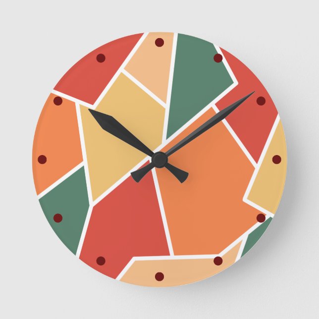 Fall Autumn Colours Geometric Wall Art Home Decor Round Clock (Front)