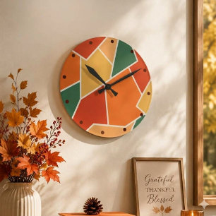 Fall Autumn Colours Geometric Wall Art Home Decor Round Clock