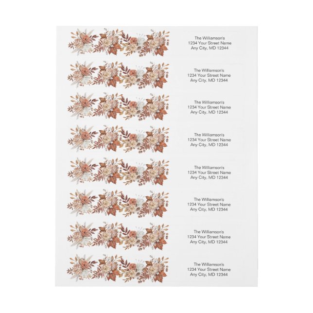Fall Autumn Colours Peach Pink Browns Wedding Wrap Around Label (Sheet)