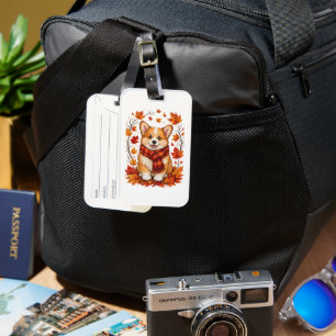 Fall Autumn Corgi Dog Cosy Luggage Tag