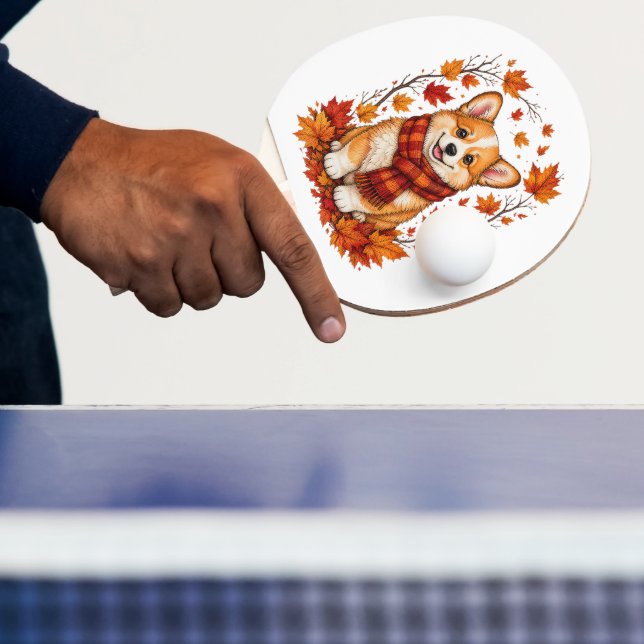 Fall Autumn Corgi Dog Cosy Ping Pong Paddle (Insitu)