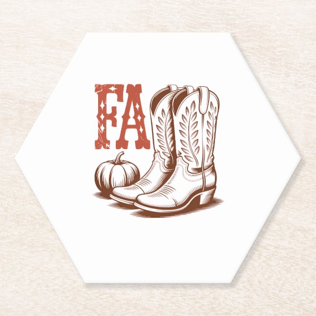 Fall Autumn Cowgirl Pumpkin Paper Coaster (Front)