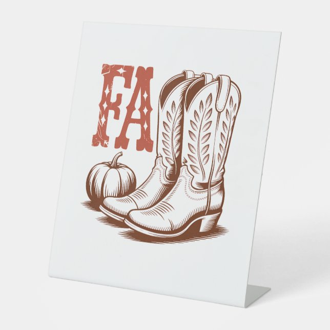 Fall Autumn Cowgirl Pumpkin Pedestal Sign (Front)