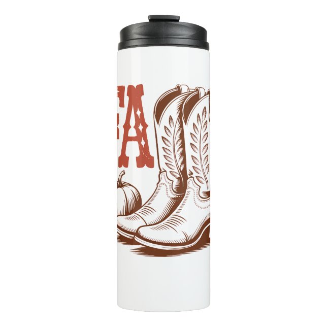 Fall Autumn Cowgirl Pumpkin Thermal Tumbler (Front)