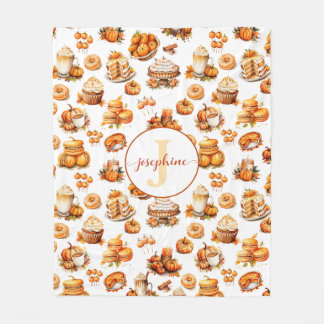 Fall Autumn Custom Monogram Name Fleece Blanket