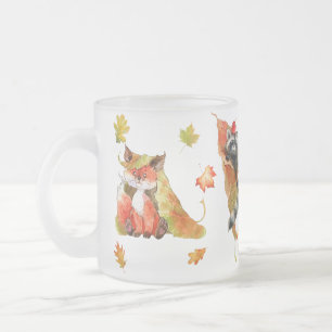 Fall Autumn Cute Animals Clipart Frosted Glass Coffee Mug