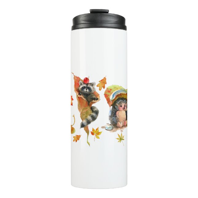 Fall Autumn Cute Animals Clipart Thermal Tumbler (Front)