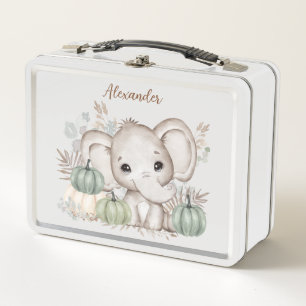Fall Autumn Cute Elephant Metal Lunch Box