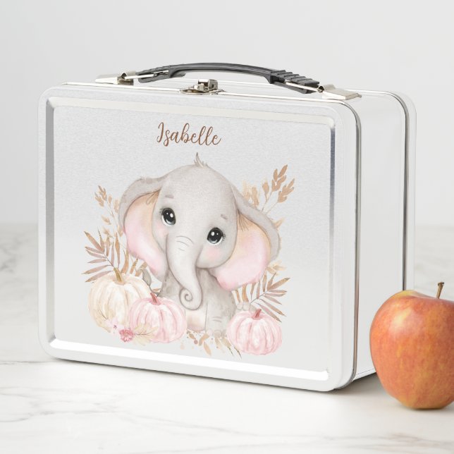 Fall Autumn Cute Elephant Metal Lunch Box (In Situ)