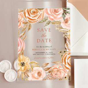 Fall Autumn Earthy Floral Wedding Save the Date Acrylic Invitations