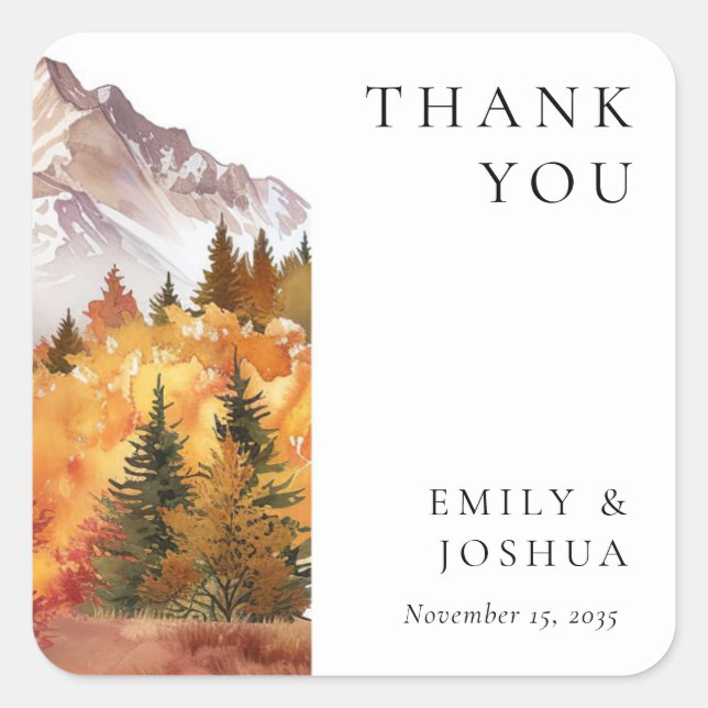 Fall Autumn Elegant Wedding Square Sticker (Front)