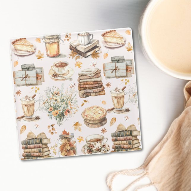 Fall Autumn Favourite Essential Aesthetic Pattern Glass Coaster (In situ)