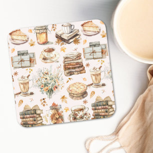Fall Autumn Favourite Essential Aesthetic Pattern Square Paper Coaster