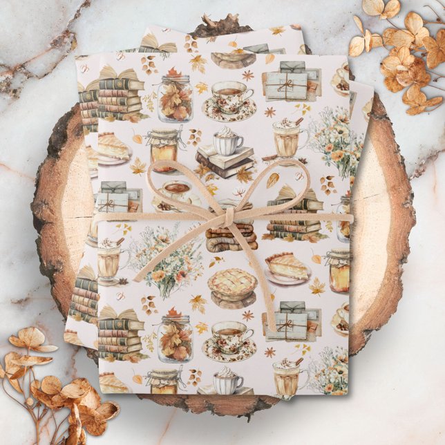 Fall Autumn Favourite Essential Aesthetic Pattern Wrapping Paper Sheet (In situ)