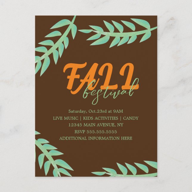 Fall Autumn Festival Greenery Flyer Invitation Postcard (Front)