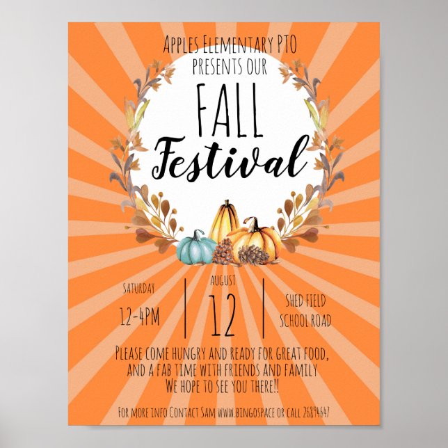 fall autumn festival PTO PTA fundraising Poster (Front)