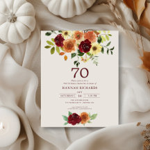 Fall | Autumn Floral 70th Birthday Invitation