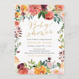 Fall Autumn Floral Baby Shower invitation