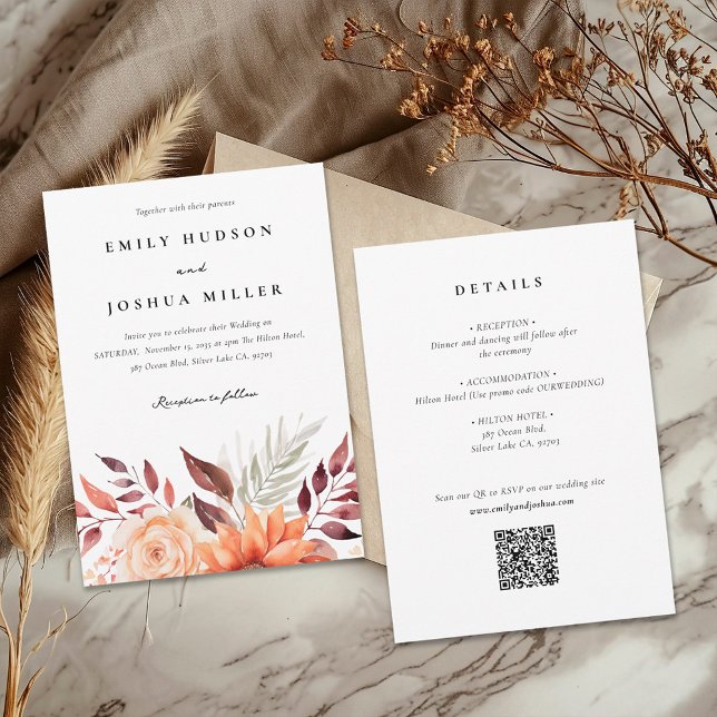 Fall Autumn Floral Boho All in One Wedding Invitation (Creator Uploaded)