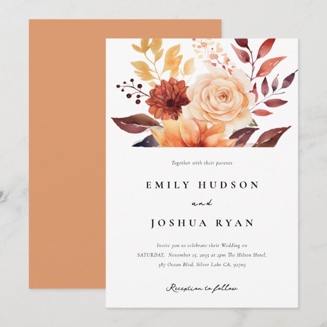 Fall Autumn Floral Boho Wedding Invitation (Front/Back)