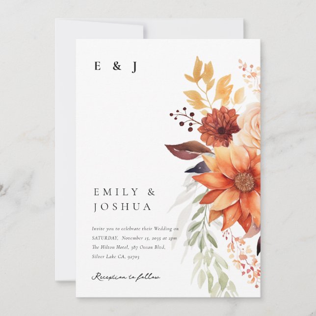 Fall Autumn Floral Boho Wedding Invitation (Front)