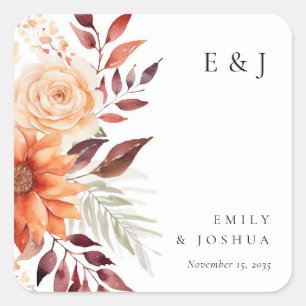 Fall Autumn Floral Boho Wedding Square Sticker